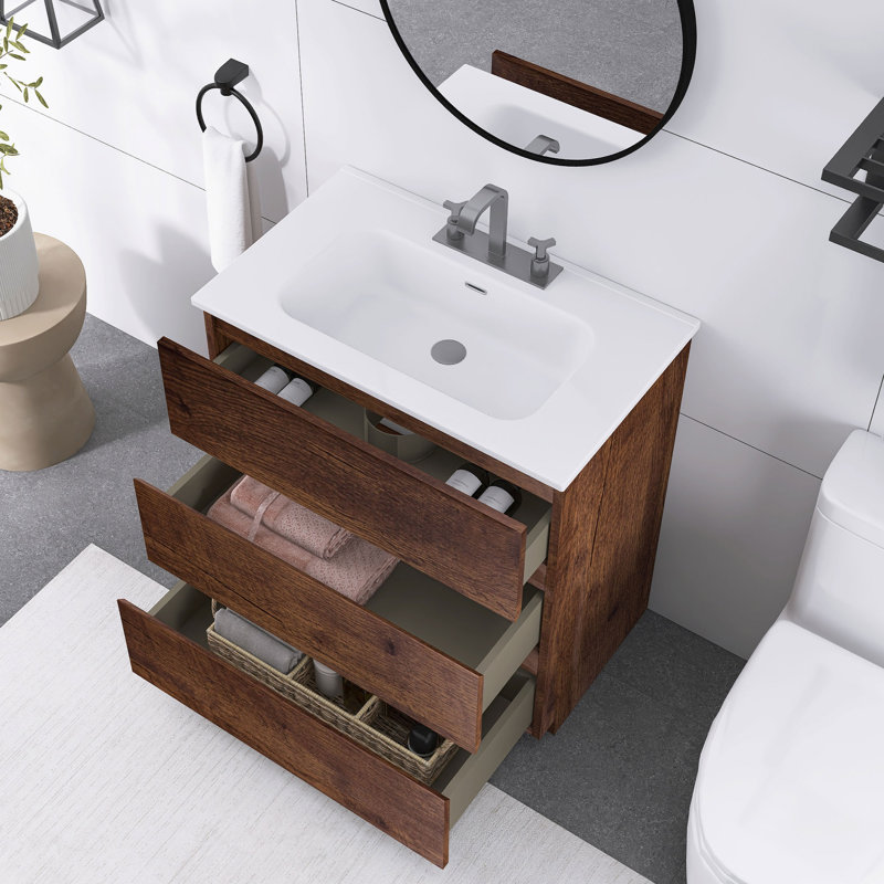 30 po X P 18 po P x 33 po Meuble-lavabo simple H en noyer avec 3 trous de robinet