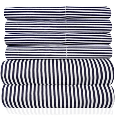 6 Piece Loft Classic Stripes Printed Sheet Set, Deluxe Ultra Soft, Double Brushed Microfiber