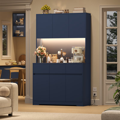 Aybike 71" Tall Kitchen Pantry Cabinet with Charge Station & LED Light, Freestanding Food Pantry with 4 Cabinets, 3 Drawers & Microwave Shelf, Kitchen Hutch Storage, Adjustable Shelves