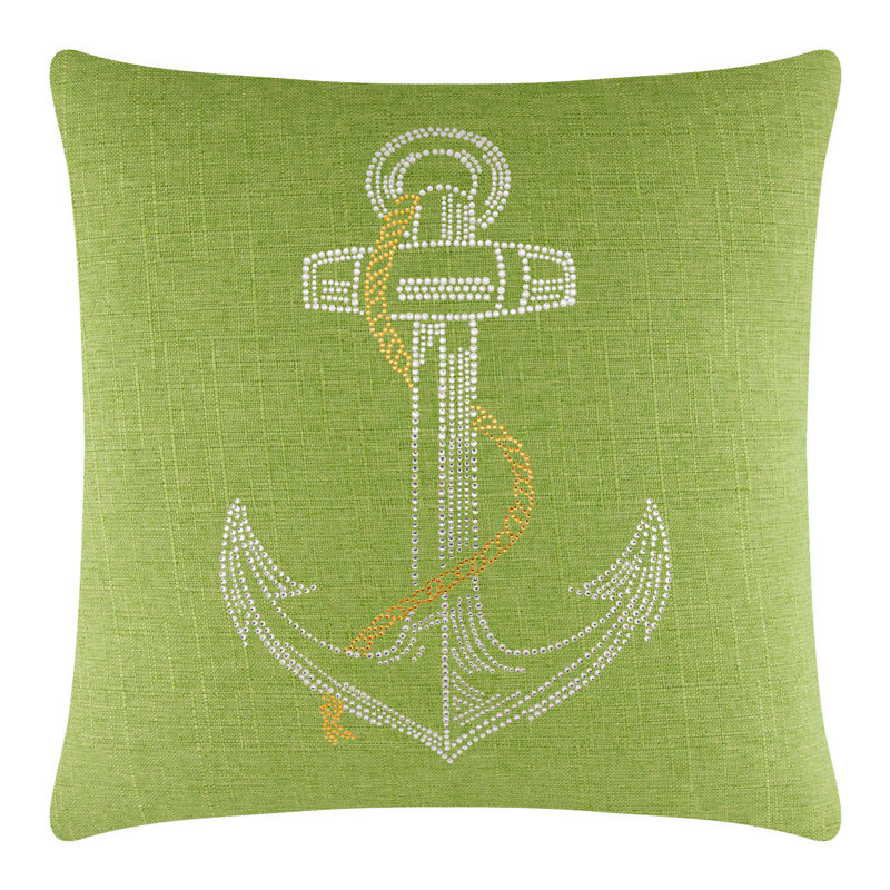 Coussin Sparkles Home Anchor | Motif nautique strass | Bourre en polyester | Lavable à la machine, 16 po x 5 po, Lime