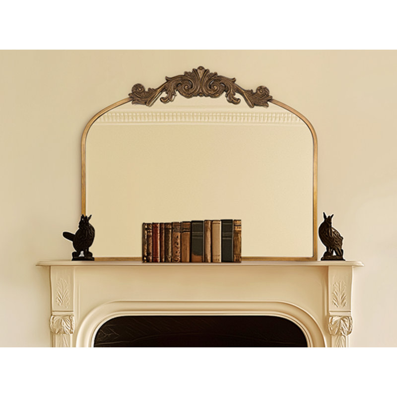 Miroir mural rétro en or 36 po x 30 po, cadre laiton antique baroque, design arqué pour la salle de bain, le salon, le foyer et le vestibule