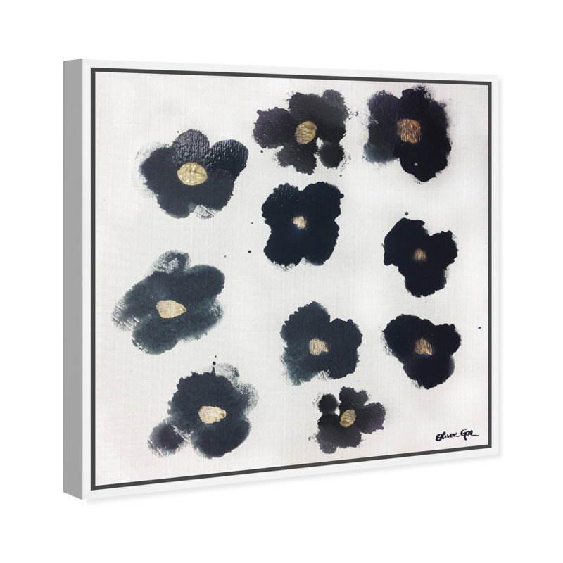 Coco's Gold Camellias - Graphic Art, 16" H x 16" W, White Framed, No Mat