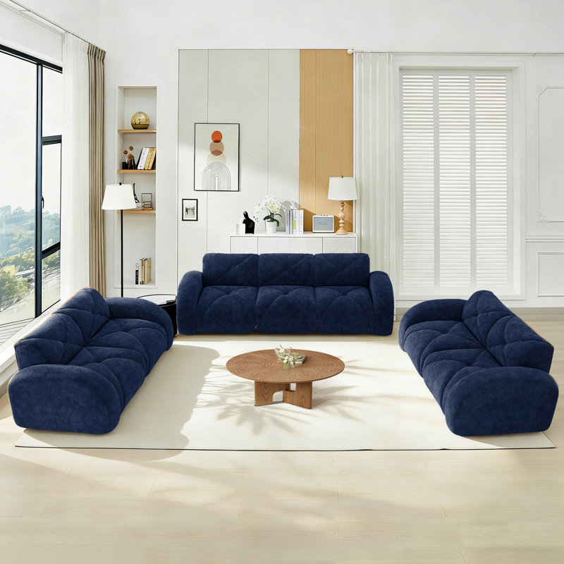 Ensemble de salon 3 pièces pour canapé de 7 places en velours doux avec assise profonde, Bleu