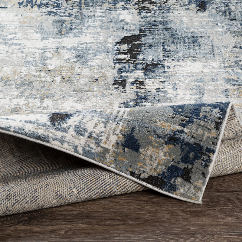 Cosey Abstract Navy/Gray Area Rug, Rectangle 9' x 12'