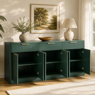 Buffet cannelé de 170 cm (67 po), meuble de rangement moderne pour bar à vin avec 6 portes et 2 tiroirs, dosseret pour coin café, salle à manger, salon, entrée.