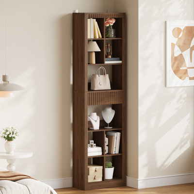 Bibliothèque étroite à 6 niveaux de 50 cm de large avec compartiments ouverts et tablettes réglables, bibliothèque haute autoportante pour salon et chambre
