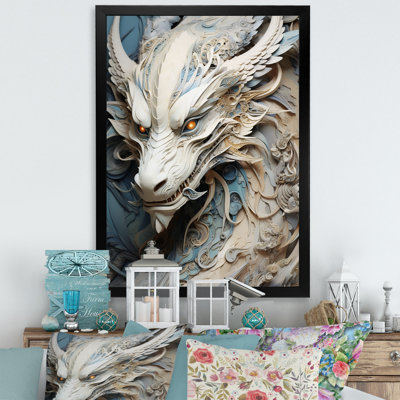 «Epic Blue and Grey Dragon Odyssey I», reproduction encadrée