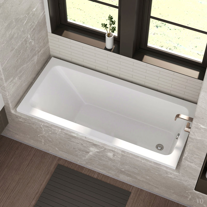Baignoire encastrée en acrylique de 168 cm (66 po) - Conception encastrée, bonde à visser manuellement avec option d'installation à gauche ou à droite