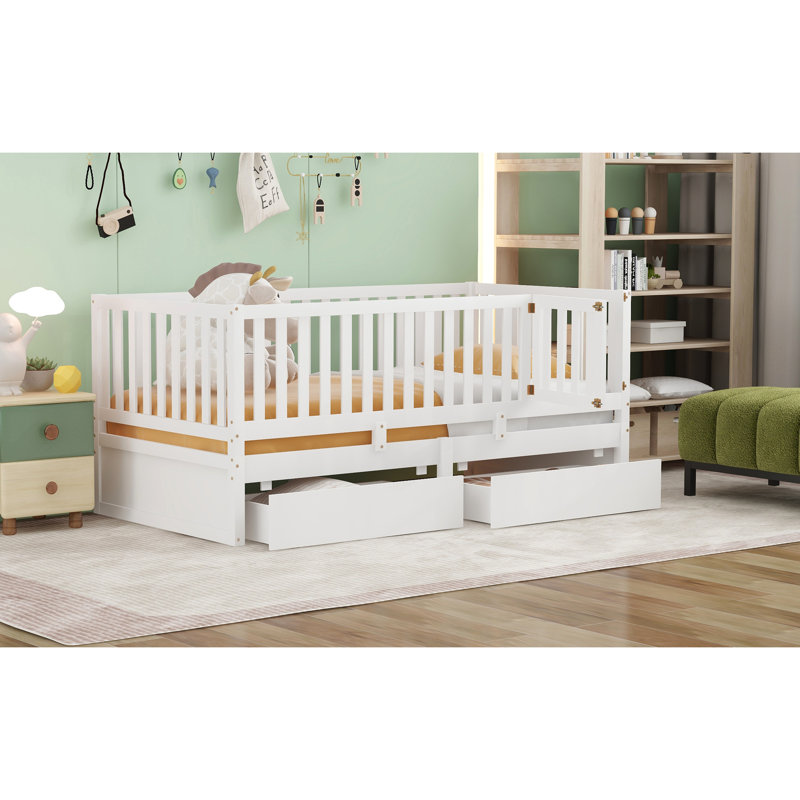 White Twin Size Daybed With Fence Guardrails & Drawers, Long-Lasting And 2 White, Stable Bed Structure, White, Twin