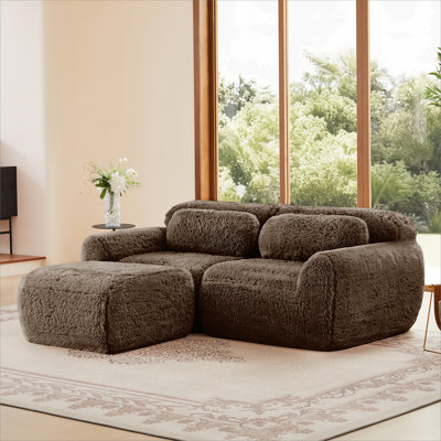 Canapé en forme de L sans os, tissu moelleux moelleux et moelleux, avec éponge haute densité 32D, aucun assemblage requis, conception ergonomique inférieure antidérapante, avec coussins décoratifs, convient aux chambres à coucher, chocolat