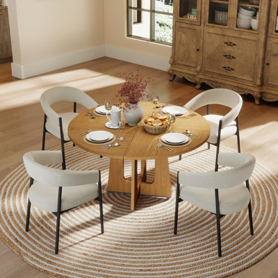 Ensemble de table Ã  manger ronde en bois avec fauteuil, table de cuisine minimaliste de 120 cm avec piÃ¨tement Ã  double colonne et ensemble de chaises pour petits espaces