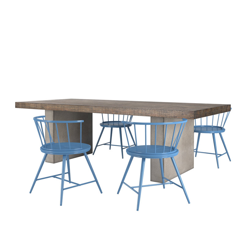 Cadena Reclaimed Finish Wood Top With Concrete Veneer Base Dining Table And Low Back Windsor Chairs Set - Dining Table And 4 Chairs