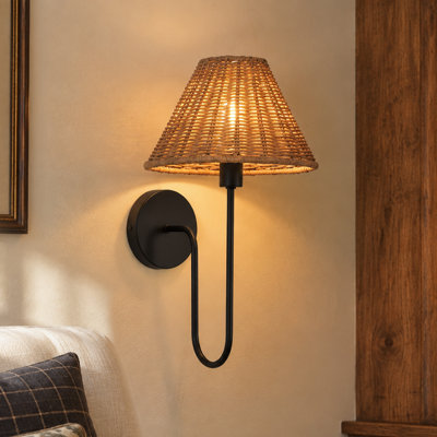 1- Light Dimmable Rattan Shade Armed Wall Sconce