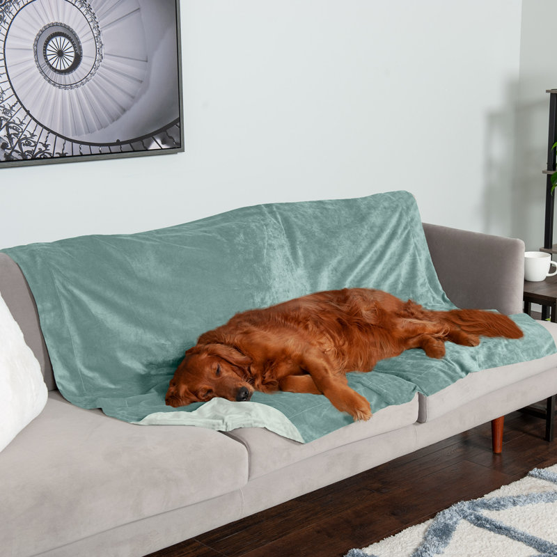 Waterproof Faux Velvet Throw Blanket, Celadon Green, 60" x 50"