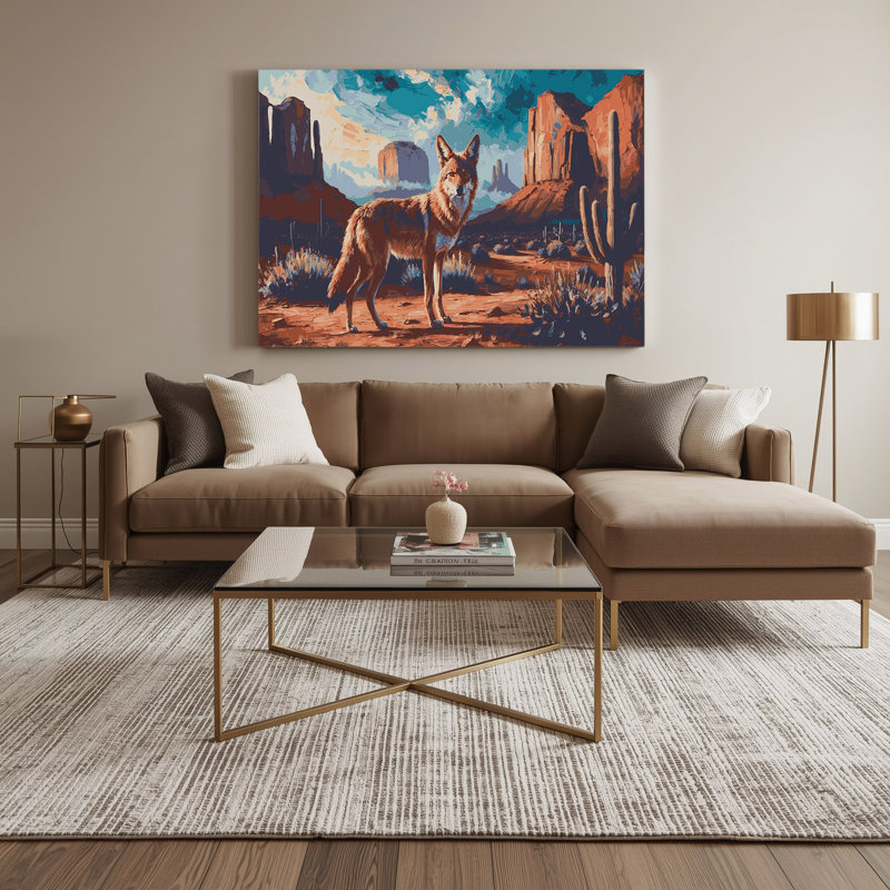 «Southwestern Animals Coyote 17», art mural sur toile noire, H 11 po x l 14 po