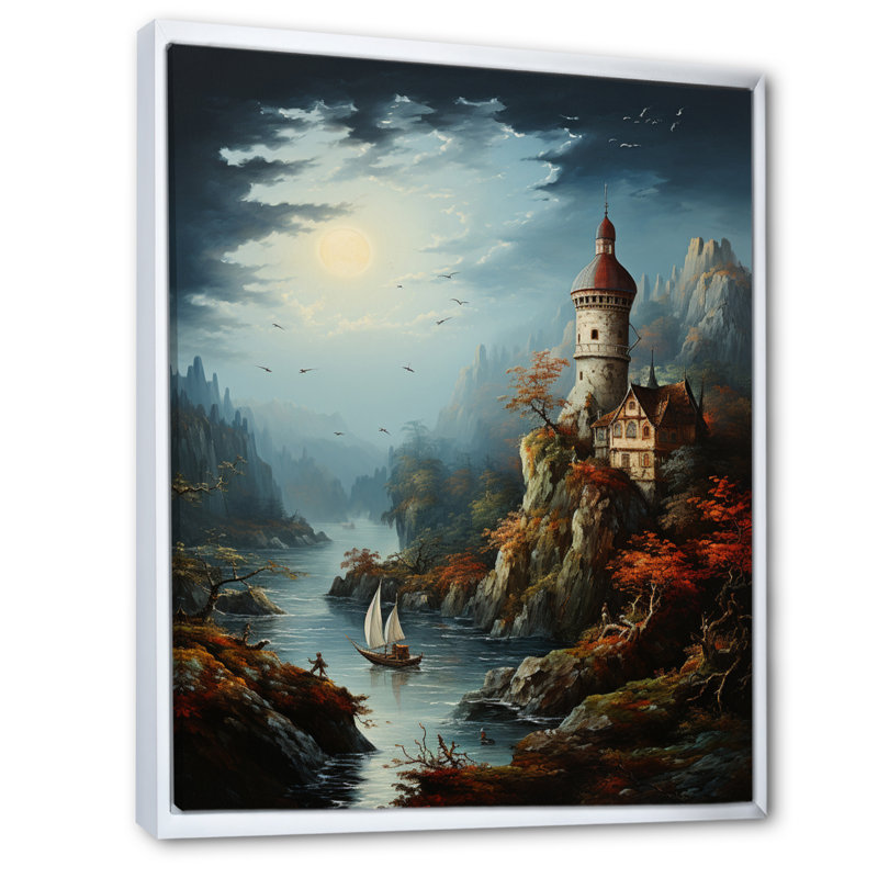 «Castles With The Fall», art mural sur toile, H 32 po x l 16 po x P 1 po, Cadre flottant blanc