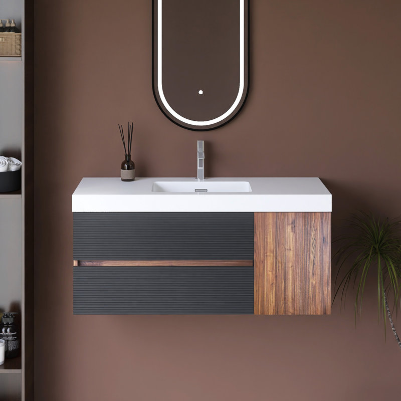Meuble-lavabo mural 48 po avec lavabo à surface solide intégré