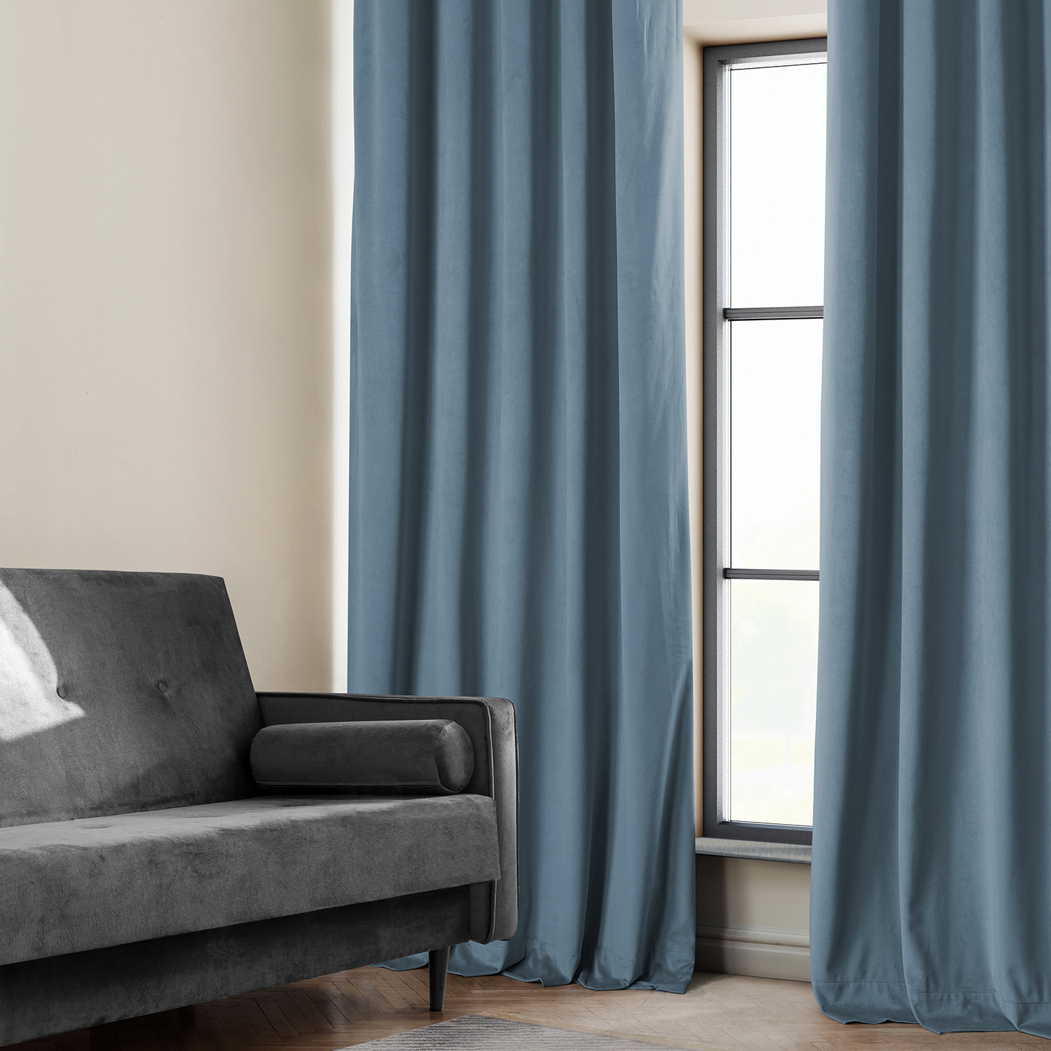 Loria Plush Velvet Blackout Curtain Panel, 50" W x 96" L, Copenhagan Blue