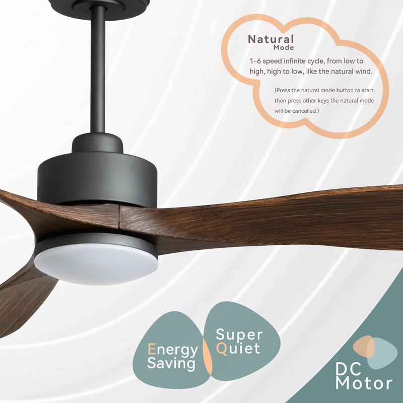 52'' Modern Ceiling Fan With 3 Blades, LED Light, Reversible DC Motor, And Smart Wifi Control, Brown Wood