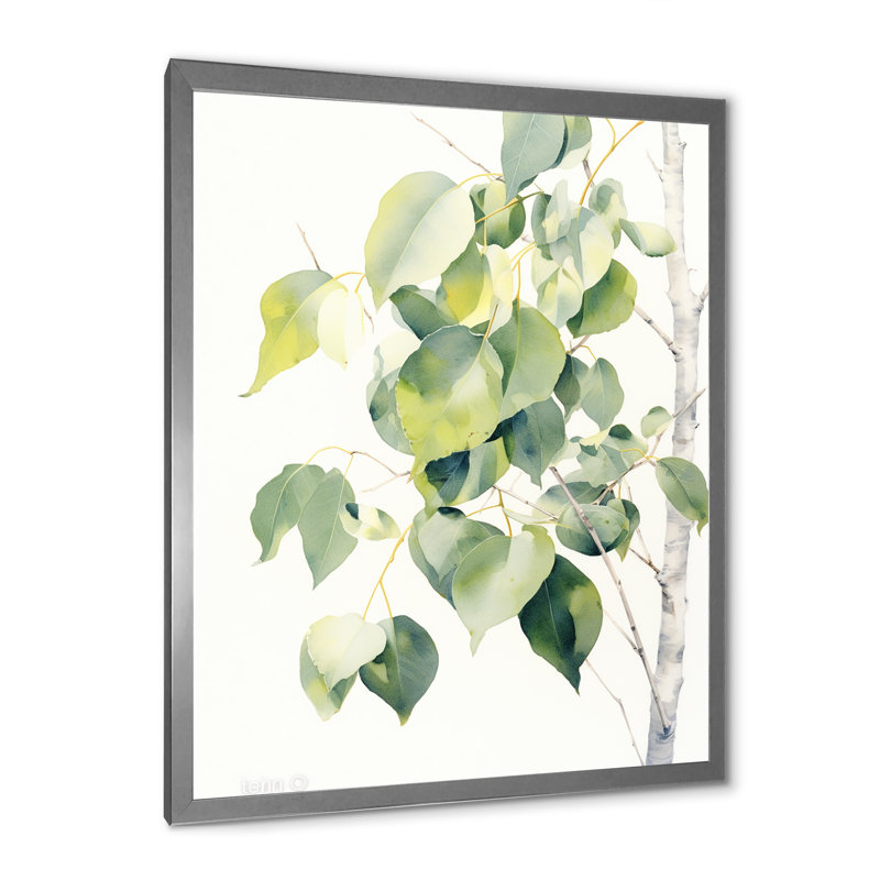 «White Green Minimalisme Eucalyptus Essence» sur toile, Cadre simple argenté, H 32 po x l 24 po x P 1 po