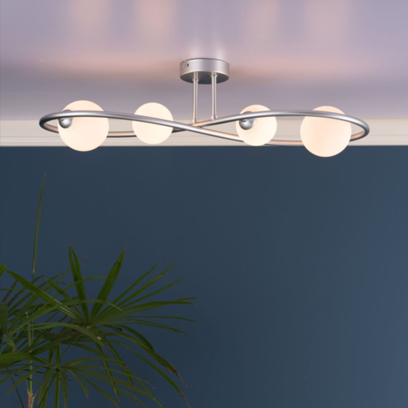 Glass Semi Flush Mount, Silver, Frosted Glass, White
