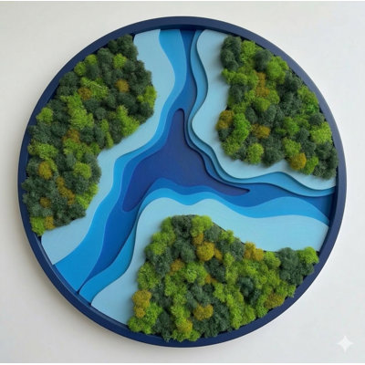 Amazon Parametric Moss Wall Art – 3D Layered Wooden Wall Decor with Preserved Moss, Modern Topographic Design, Acoustic Nature Inspired Wall Panel for Living Room, Office or Bedroom (Round)