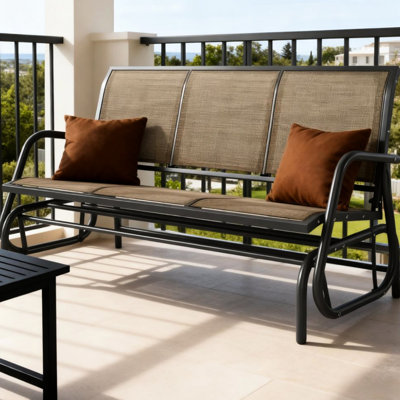 Fauteuil oscillant d'extérieur à 3 places avec matériau respirant, mécanisme de glissement sécuritaire, capacité de 660 lb, banc de patio pour personnes de 33,5 po de hauteur, tissu en filet en tissu sec, structure en métal, longueur de siège de 55,1 po