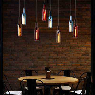 8-Light Beer Bottle Chandelier, Retro Coloured Glass Pendant Fixture