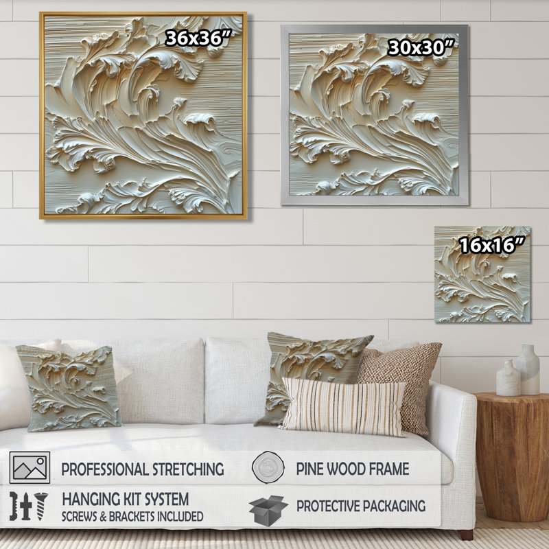 Ommy, lumière ascendante des vagues de la crème, art mural abstrait moderne et transitionnel, Impression encadrée flottante