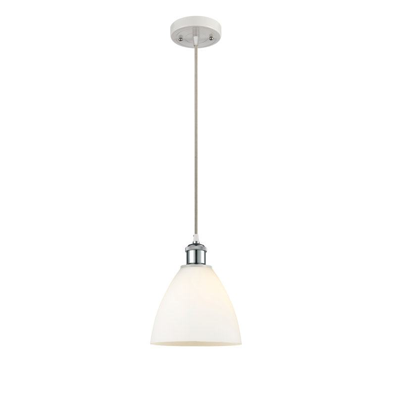 Haruka 1 - Light Single Pendant, White, 11.25" H x 7.5" W x 7.5" D, White/Polished Chrome