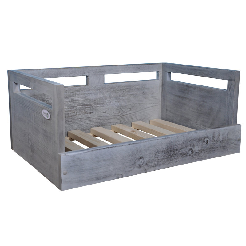 Canapé pour chien en bois avec coussin Hanke, Moyen (l 19,49 po x P 28,35 po x H 9,45 po), Gris antique