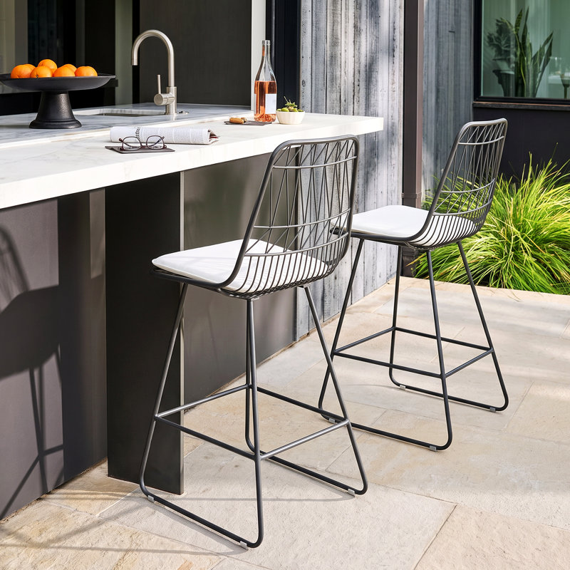 Tabouret de bar géométrique moderne avec coussin 26,25 po Nico, Gris