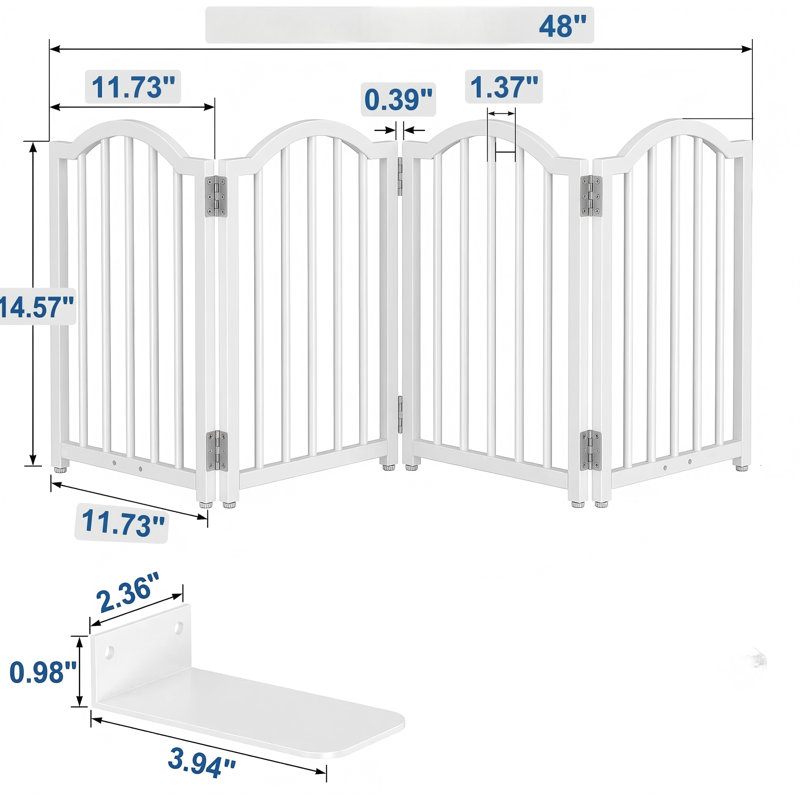 Barrière pour chien autoportante de 16 po de hauteur, pour petits chiens, comprend des pieds de support, s'étend jusqu'à 48 po de largeur, 4 panneaux pliables pour les portes, clôture pour chiot pour animal de compagnie, blanc