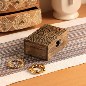 Bungalow Rose Handcrafted Wood Carved Decorative Box – 10x4.5x3 inches ...