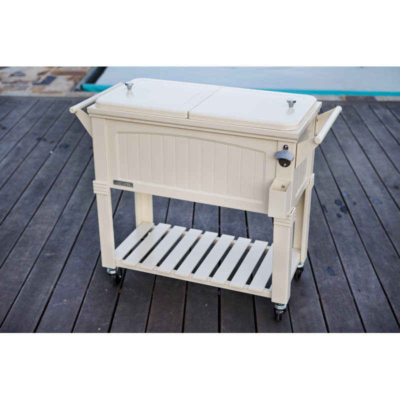 Glacière de patio à roulettes de style mobilier 80 pintes Permasteel, Crème, Sans cloison