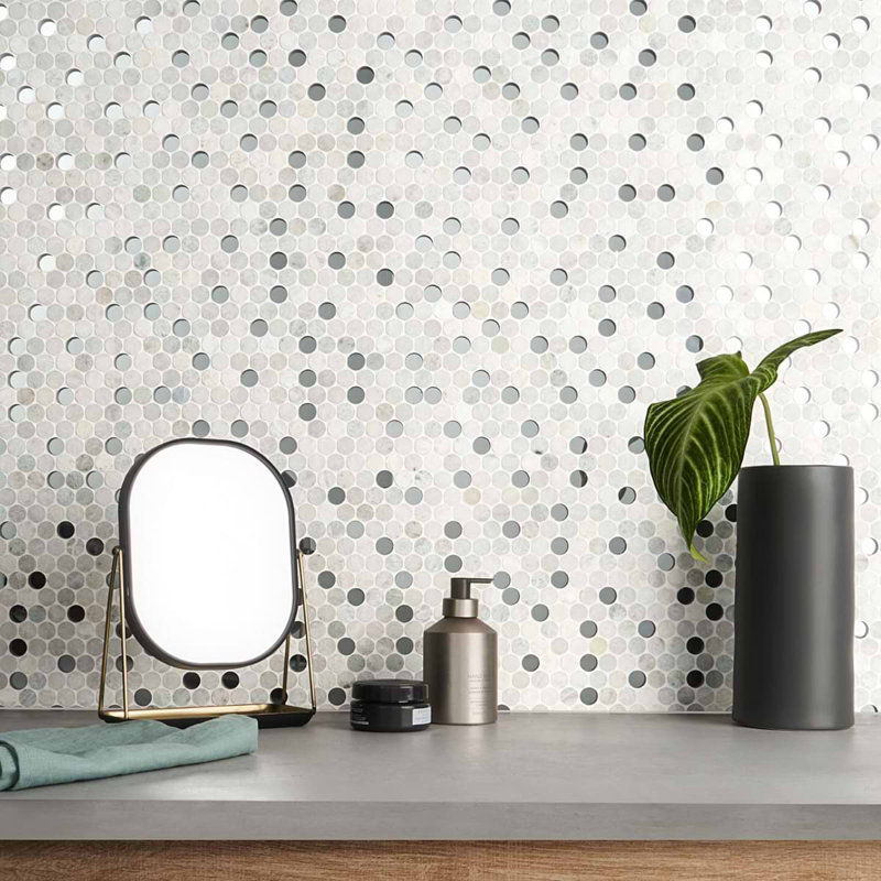 Reflection 1" Penny Round Polished Marble & Glass Mosaic Tile