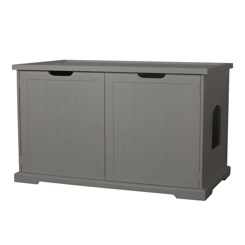 Merry Pet Cat Washroom Bench with Removable Partition Wall, Gray and Pet Cat Washroom Bench, Walnut