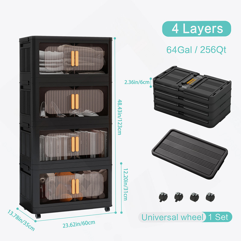 Armoire de rangement pliante polyvalente avec porte magnétique et roulettes, idéale pour organiser divers espaces et classer des articles