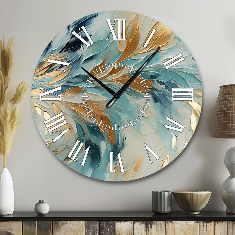 Horloge murale dorée et bleue Frosty Drift Experienc, Grand