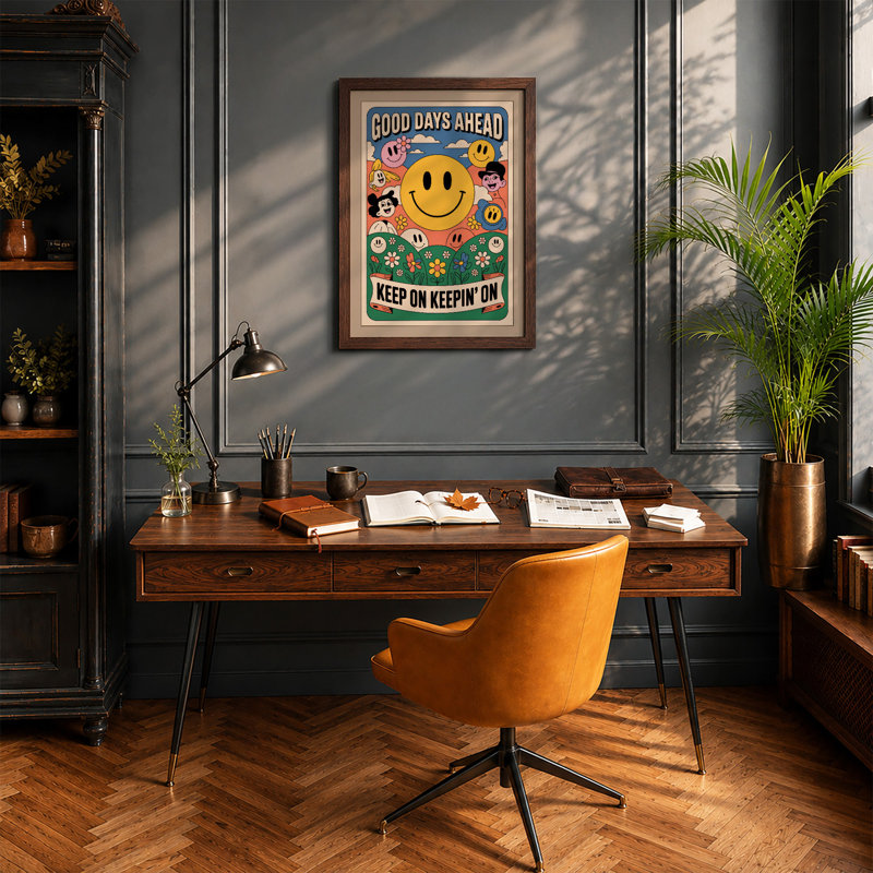 Good Days Ahead Retro - Framed Print, Walnut, A4 - 29.7 x 21.0 cm