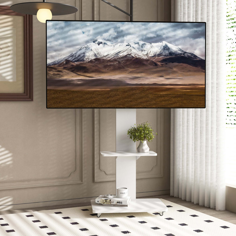 Meuble télé avec tablette pour le salon, Blanc/Noir