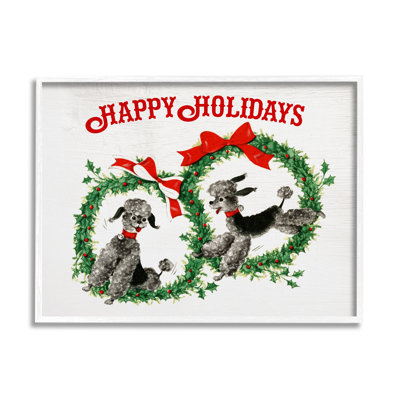 «Happy Holiday Saying Festive Toy Poodle Wreaths», art mural surdimensionné par Daphne Polselli