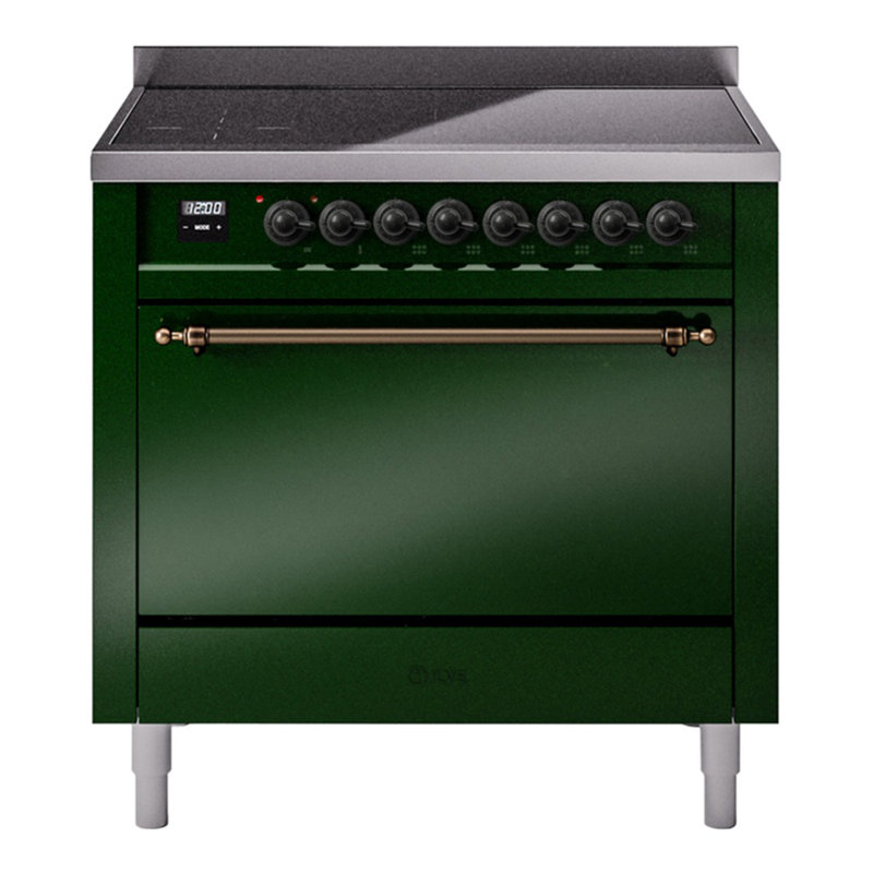 ILVE Nostalgie II Series 36 inch Induction Range with 6 Induction Elements (Glass Door), Emerald Green/Bronze