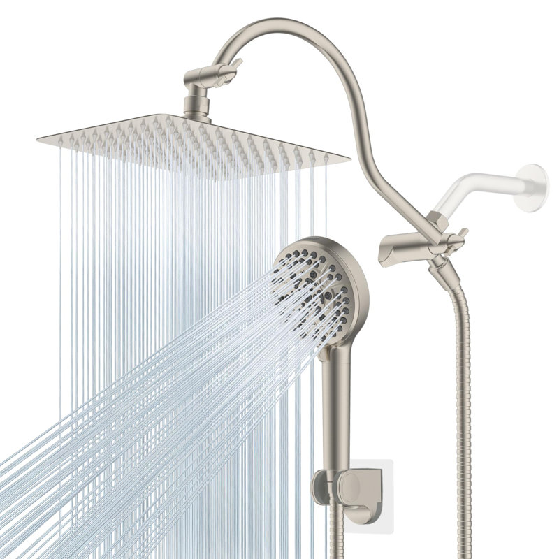 10'' High Pressure Rainfall Shower Head, Handheld  Showerhead Combo With 12'' Adjustable Shower Extension Arm, 10-Spray, 71'' Hose