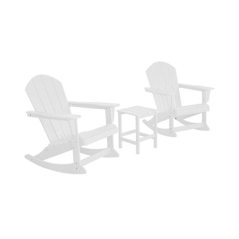 Chaise Adirondack à bascule en plastique avec table Laguna, Blanc