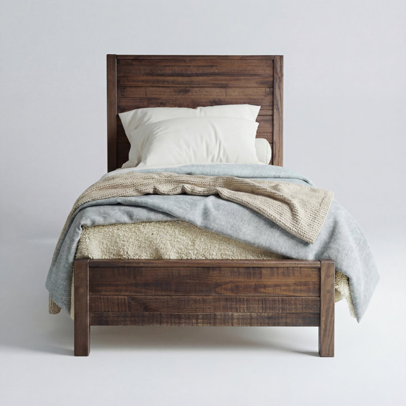 Montauk Solid Wood Bedroom Set, Rustic Walnut, Twin, 3 Pcs: Bed, Nightstand, Double Dresser