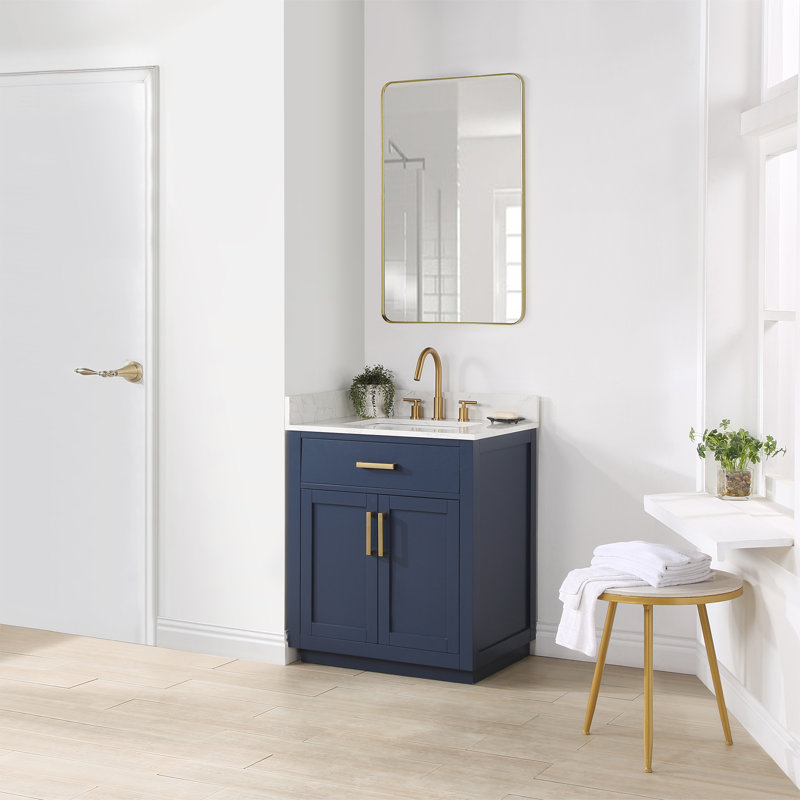 Ensemble de meuble-lavabo simple 30 po avec miroir Gavino, Bleu
