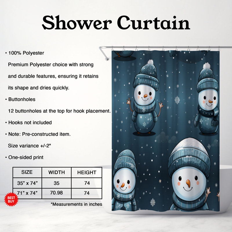 Rideau de douche Frozen Snowman - Premium, H 74 po x l 71 po