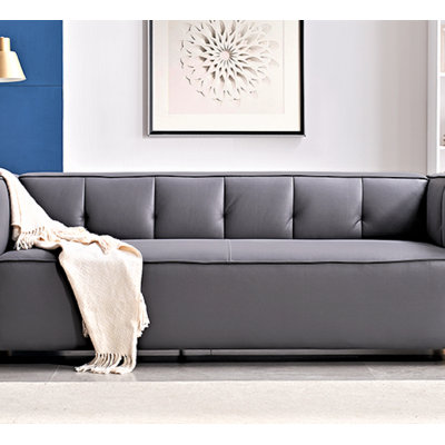Polyester Sofa With Tufted Low Back Design, Elegant 3 Seater Couch For Coastal And Modern Farmhouse Living Rooms, 87 Inch Wide, Easy Assembly