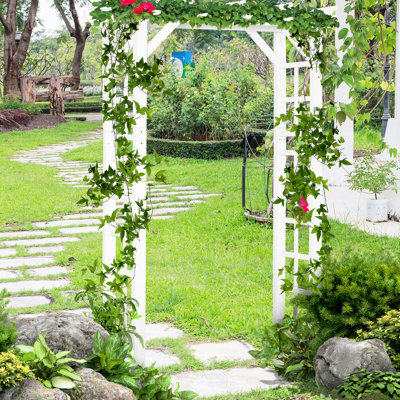 Jardin de 85 pouces, arche en bois blanc pour les vignes grimpantes, utilisation lors de fêtes et d'événements extérieurs, barrière améliorant l'apparence, bois de sapin massif, mariages en treillis de 85 po faciles à assembler, structure idéale